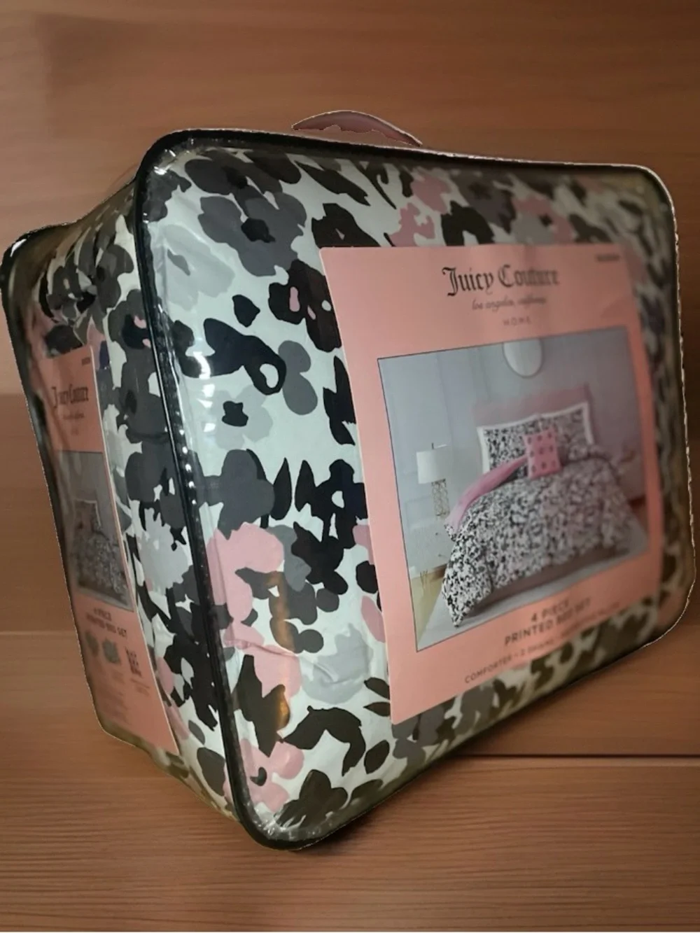 Juicy Couture 4-Piece Queen Printed Bed Set - Black Pink Floral Camo Comforter